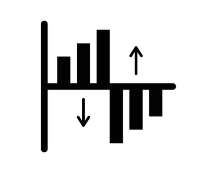 negro y blanco bar gráfico con positivo y negativo valores, demostración incrementar y disminución tendencias con flechas vector