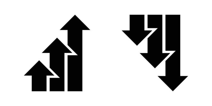 Multiple parallel up and down arrows, showing significant increase or decrease. vector