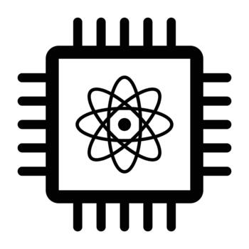 Atom symbol inside a microchip representing quantum computing technology vector