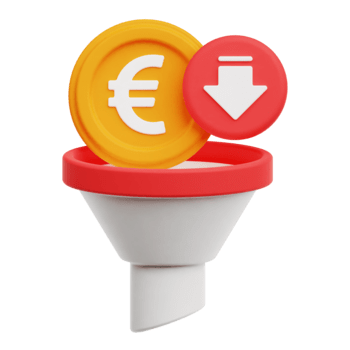 minska euro mynt tratt 3d ikon isolerat på transparent bakgrund png