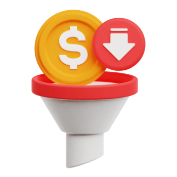 diminution dollar pièce de monnaie entonnoir 3d icône isolé sur transparent Contexte png