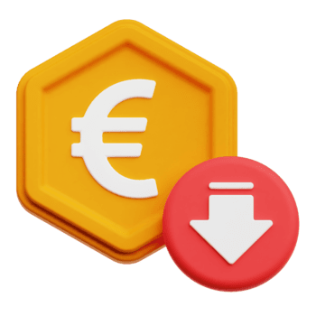 diminution euro jeton 3d icône isolé sur transparent Contexte png