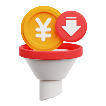 minska yen mynt tratt 3d ikon isolerat på transparent bakgrund png