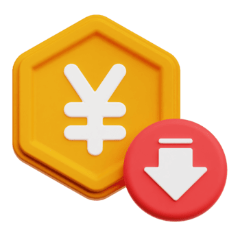 diminution yen jeton 3d icône isolé sur transparent Contexte png