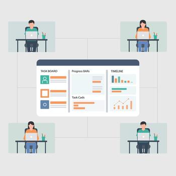 Distributed Team Using Project Management Software Interface vector