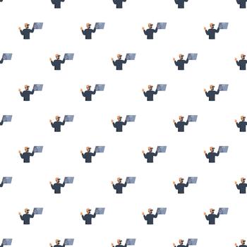 Developer wearing vr headset interacting with virtual code screen vector