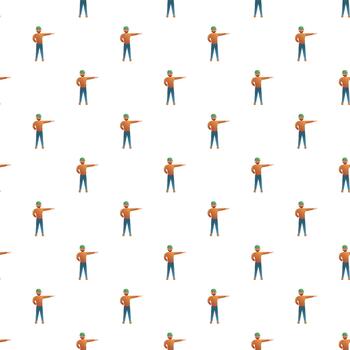 Worker character flat pattern pointing hand background vector