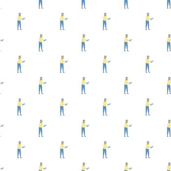 Man using device, repeat seamless pattern background vector