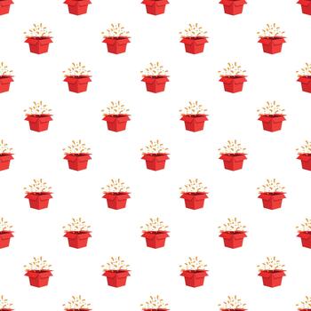 Red gift boxes pattern with exploding confetti vector