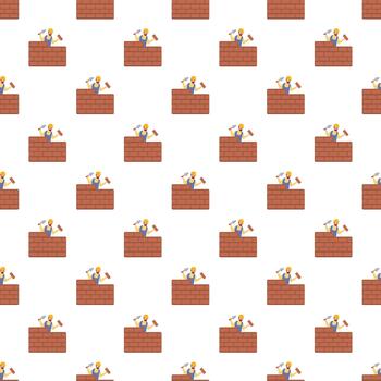 Builder constructing brick wall seamless pattern background vector