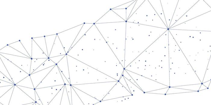 Abstract network graph with interconnected nodes and dynamic data visualization flow vector