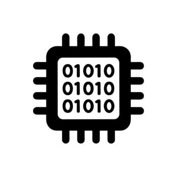 Solid Black Silhouette Microchip with Binary Code IT Technology Icon vector