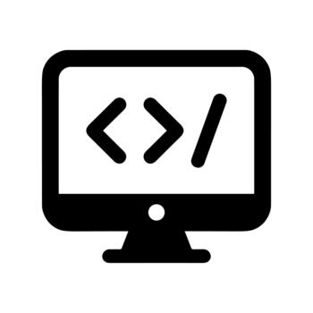 Solid Style Computer with Code Sign for Software Development Icon vector