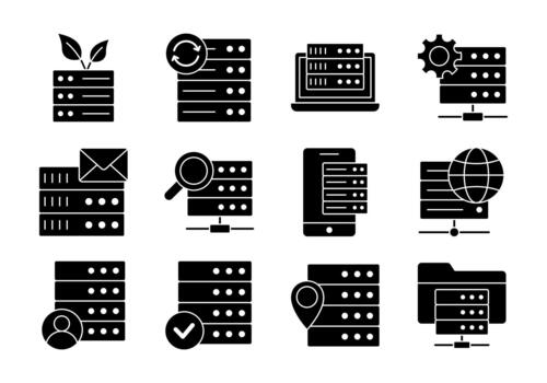 Solid Server Database Administration Icons For Digital Data Management Systems vector