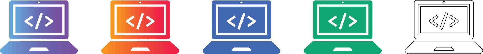 ordenador portátil codificación desarrollo íconos colección vector