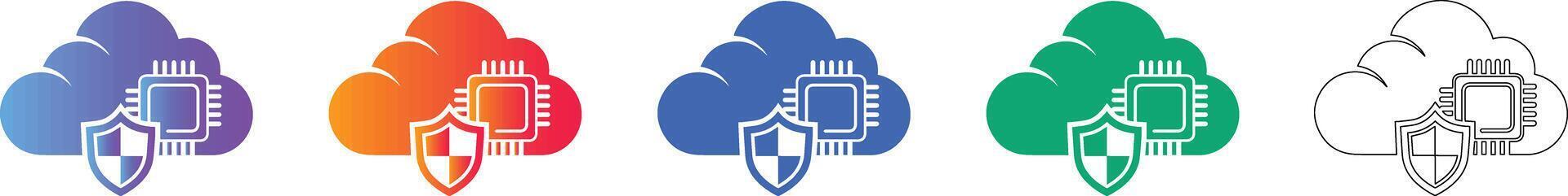 nube informática seguridad íconos vector
