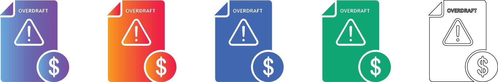 Overdraft Warning Document Icon Set vector