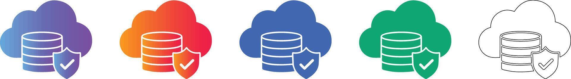 seguro nube base de datos almacenamiento icono conjunto vector