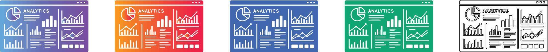 Five Analytics Dashboard Icons with Multiple Charts vector
