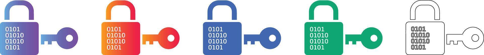 Digital Security Padlock with Binary Code Icon Set vector