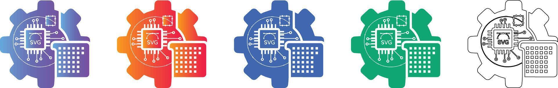 Computer Chip Processor Engineering Icon Set vector