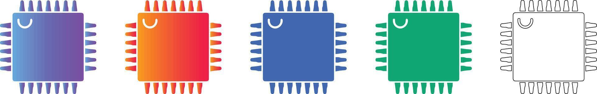 Computer Microchip Processor Icons Collection vector