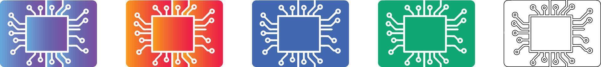 Electronic Microchip Processor Icon Set vector
