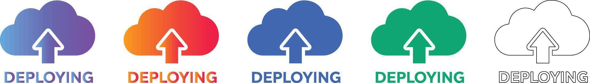 nube despliegue icono conjunto para software desarrollo vector