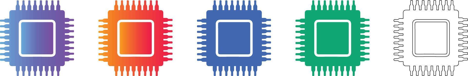 Computer Processor CPU Chip Icon Set vector