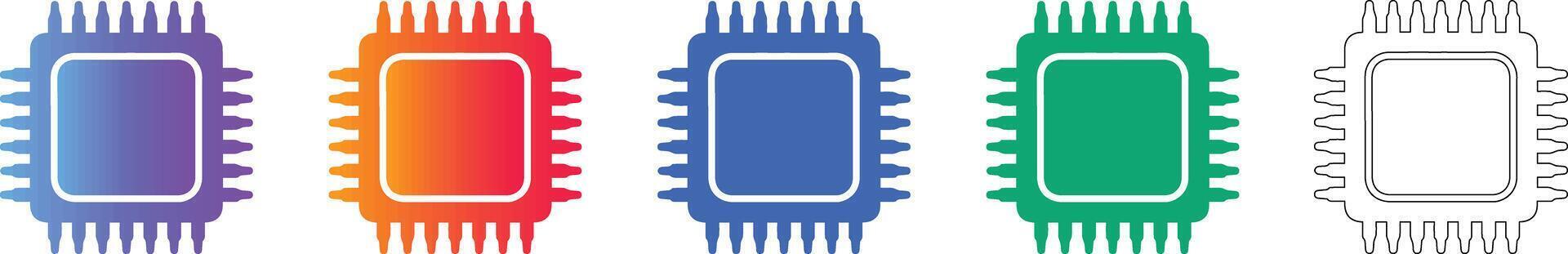 Computer Microchip Processor Icon Set vector