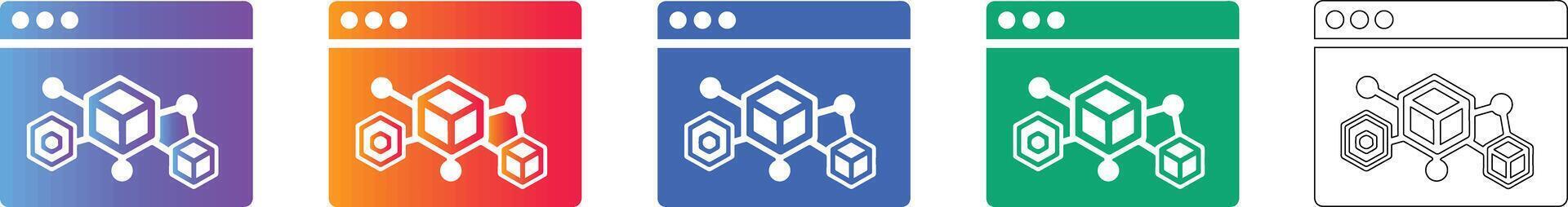 Data Processing Browser Window Icon Set vector