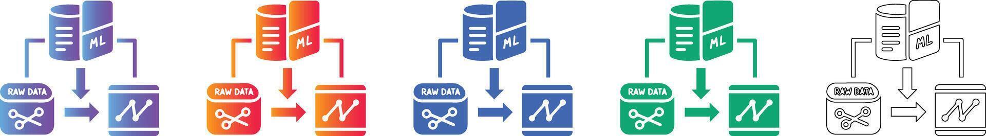 Machine Learning Data Processing Icon Set vector