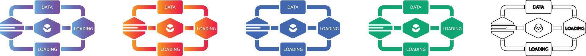 Data Loading and Processing Workflow Icons vector