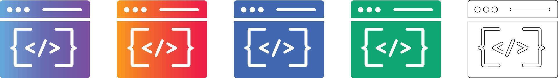 código desarrollo ventana icono conjunto vector