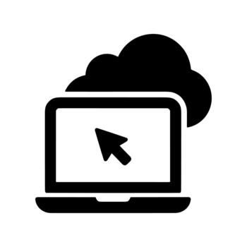 sólido estilo ordenador portátil nube informática conexión con flecha cursor icono vector