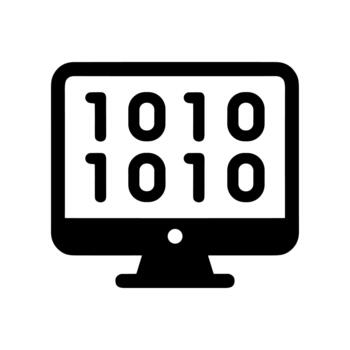 Flat Binary Code on Computer Screen Display Icon Illustration vector