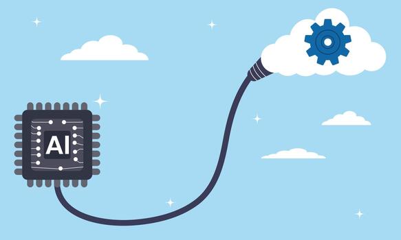 Artificial Intelligence chip connected to cloud computing, vector