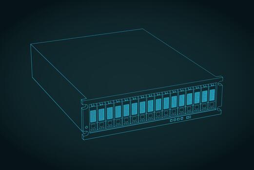 Rackmount storage disk array blueprint vector