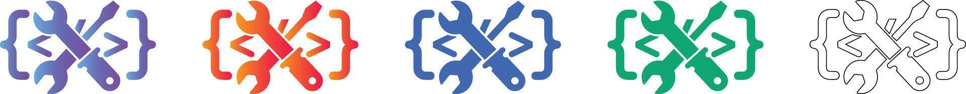 codificación herramientas y sintaxis soporte íconos vector