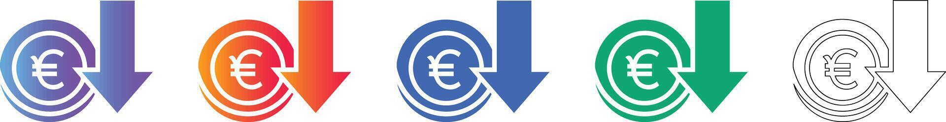 Euro Currency Decrease Icon Set Financial Decline Symbol vol 34475 vector