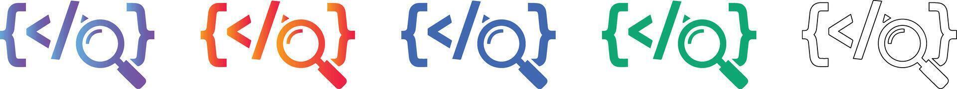 Code Search Programming Icon Set vector