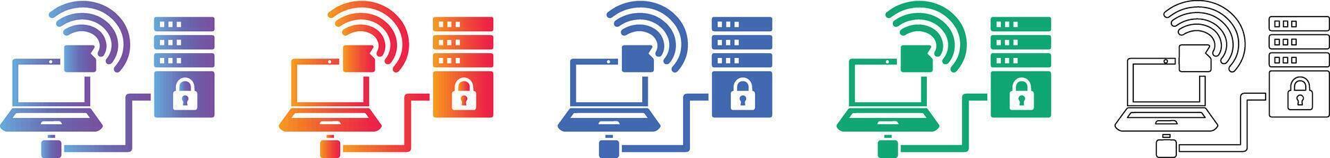 Secure Server Network Connection Icons vector