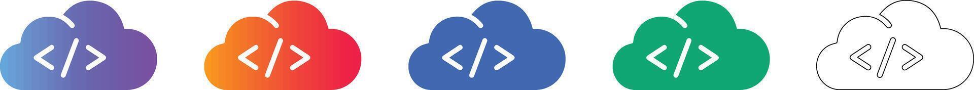 Cloud Programming Code Icon Set for Web Developers vector
