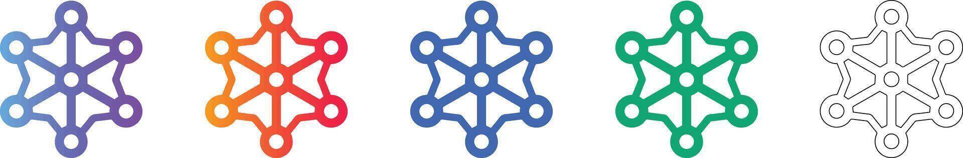 Hexagonal Network Node Icon Set vector