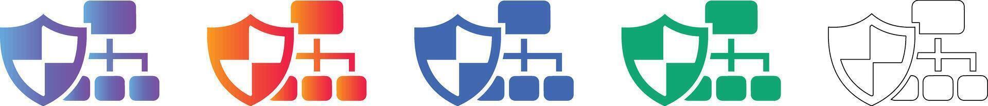 seguro red estructura icono conjunto vector