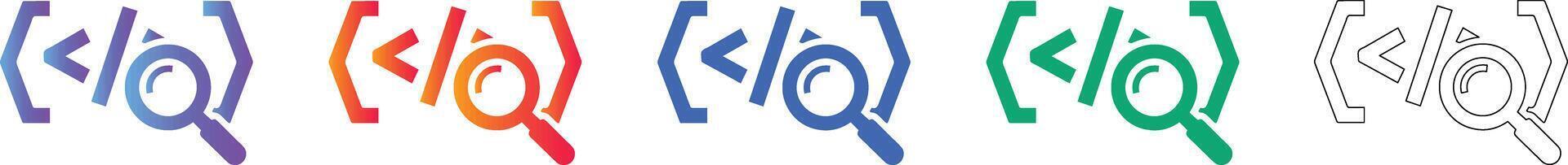 código buscar depuración icono conjunto vector