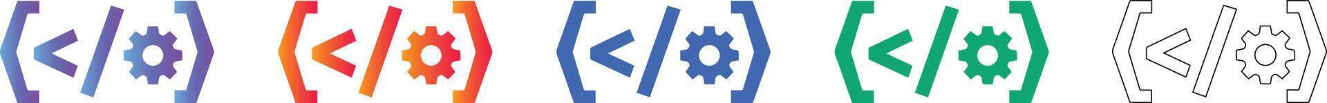 código ajustes desarrollo icono conjunto vector