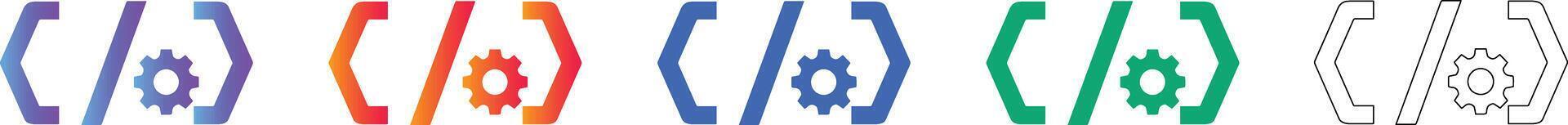 Coding and Programming Gear Icon Set vector