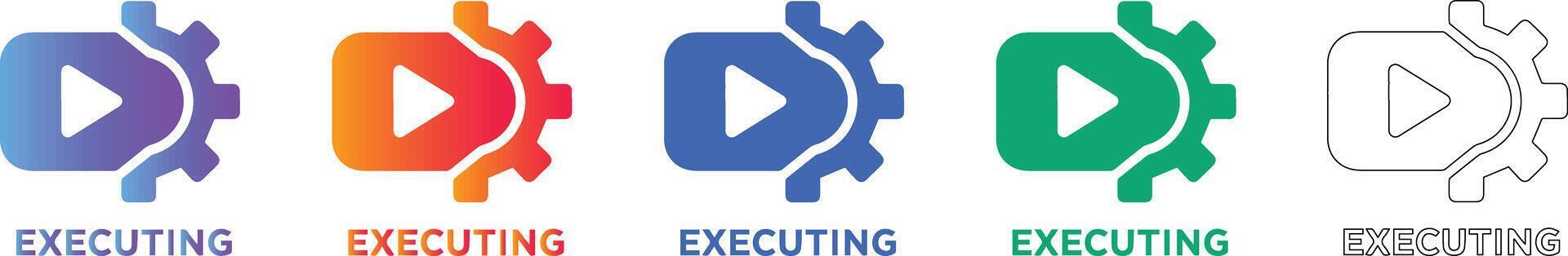 Executing Process Play Button and Gear Icon Set vector