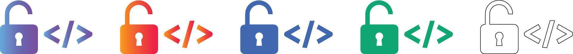 Unlocked Programming Code Icon Set vector